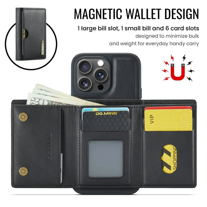 DG.MING M6 Series For iPhone 14 Pro Case Magnetic Wallet PU+PC+TPU Phone Cover - Black - 6
