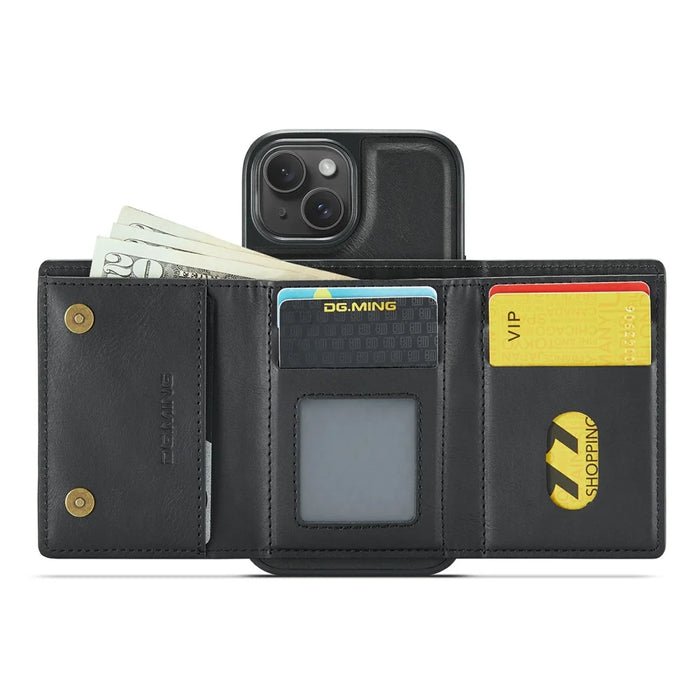DG.MING M6 Series For iPhone 15 Plus Case Magnetic Wallet PU+PC+TPU Phone Cover - Black - 2