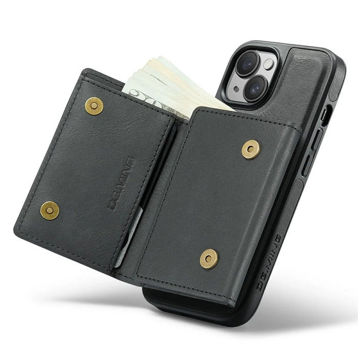 DG.MING M6 Series For iPhone 15 Plus Case Magnetic Wallet PU+PC+TPU Phone Cover - Black - 3