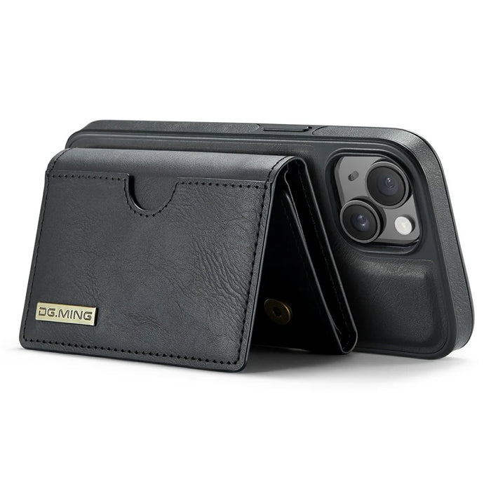 DG.MING M6 Series For iPhone 15 Plus Case Magnetic Wallet PU+PC+TPU Phone Cover - Black - 4