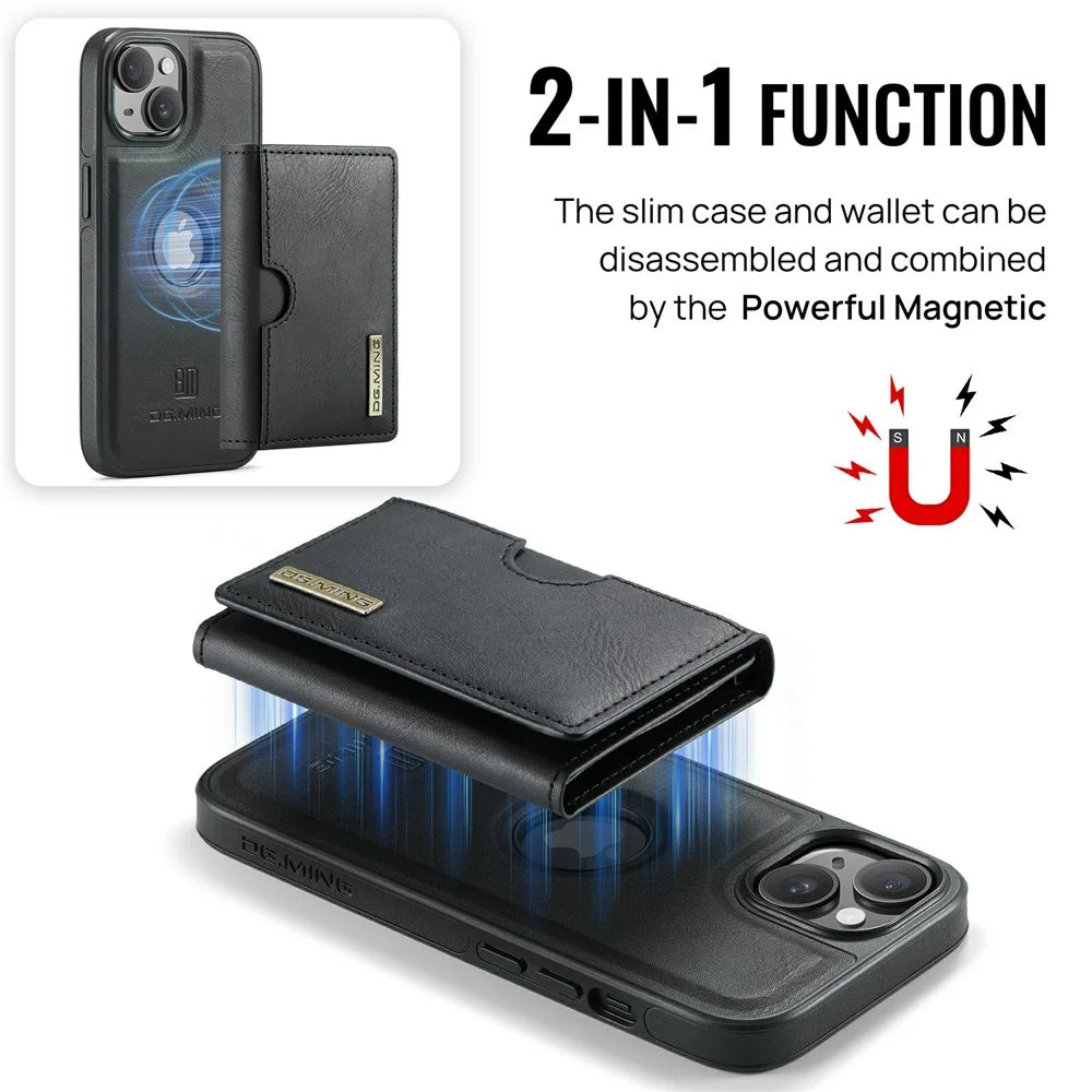 DG.MING M6 Series For iPhone 15 Plus Case Magnetic Wallet PU+PC+TPU Phone Cover - Black - 7