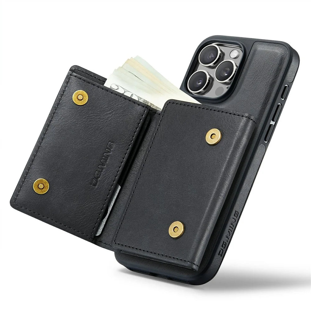 DG.MING M6 Series For iPhone 15 Pro Case Magnetic Wallet PU+PC+TPU Phone Cover - Black - 3