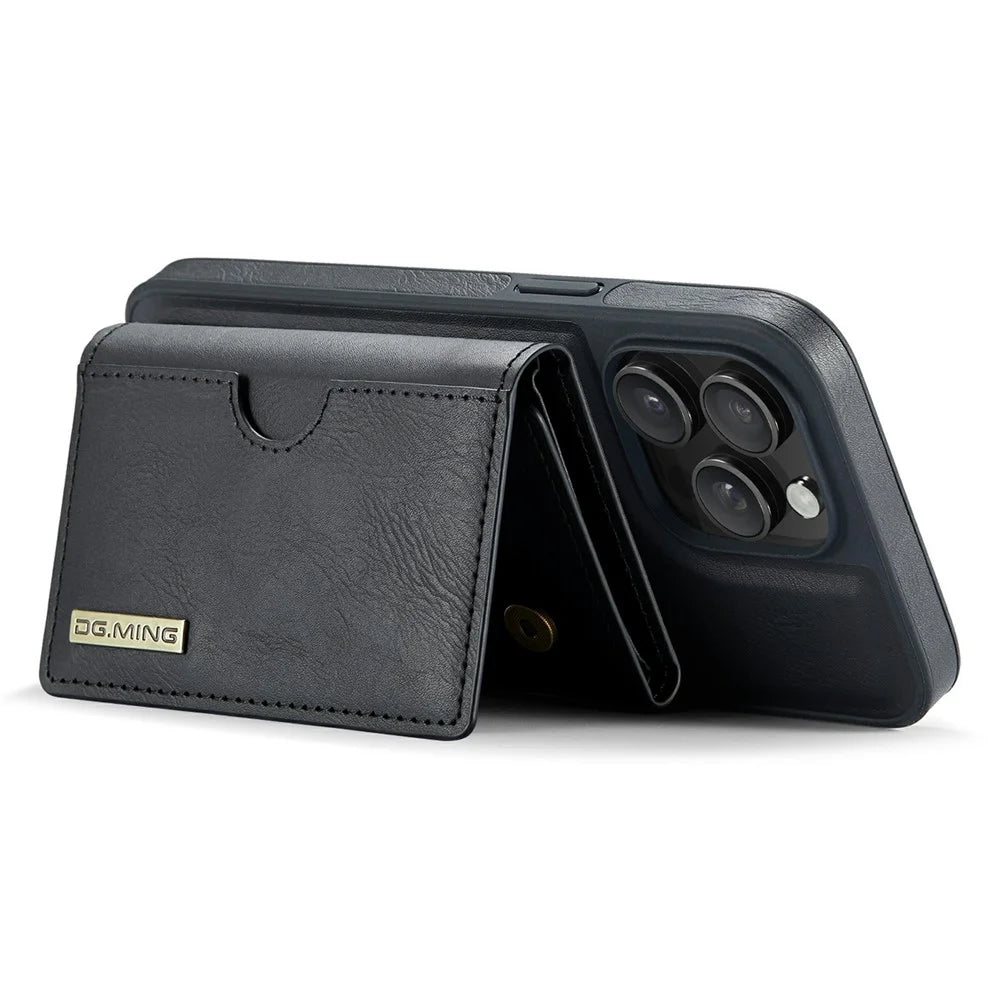 DG.MING M6 Series For iPhone 15 Pro Case Magnetic Wallet PU+PC+TPU Phone Cover - Black - 4