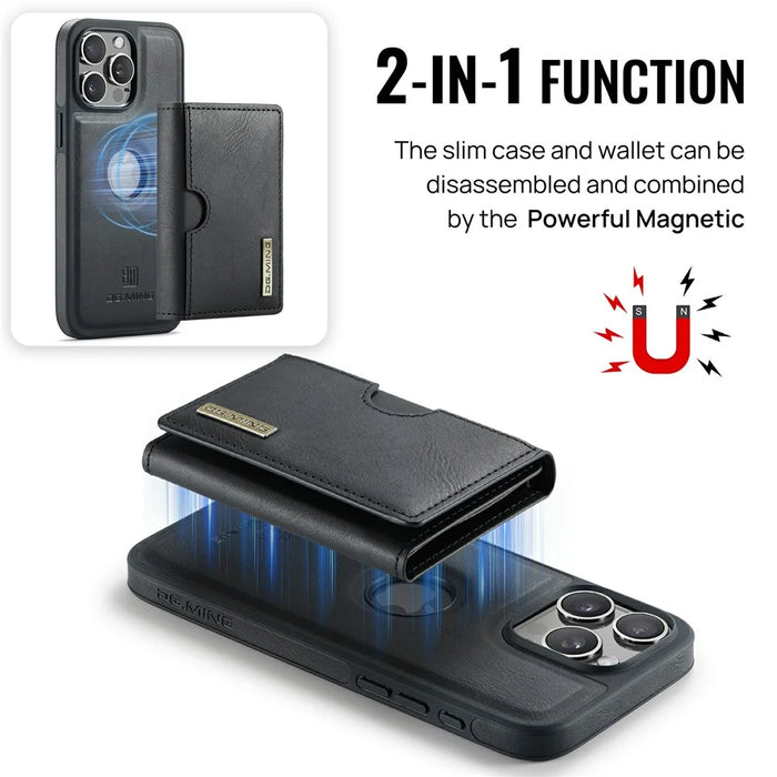 DG.MING M6 Series For iPhone 15 Pro Max Case Magnetic Wallet PU+PC+TPU Phone Cover - Black - 7
