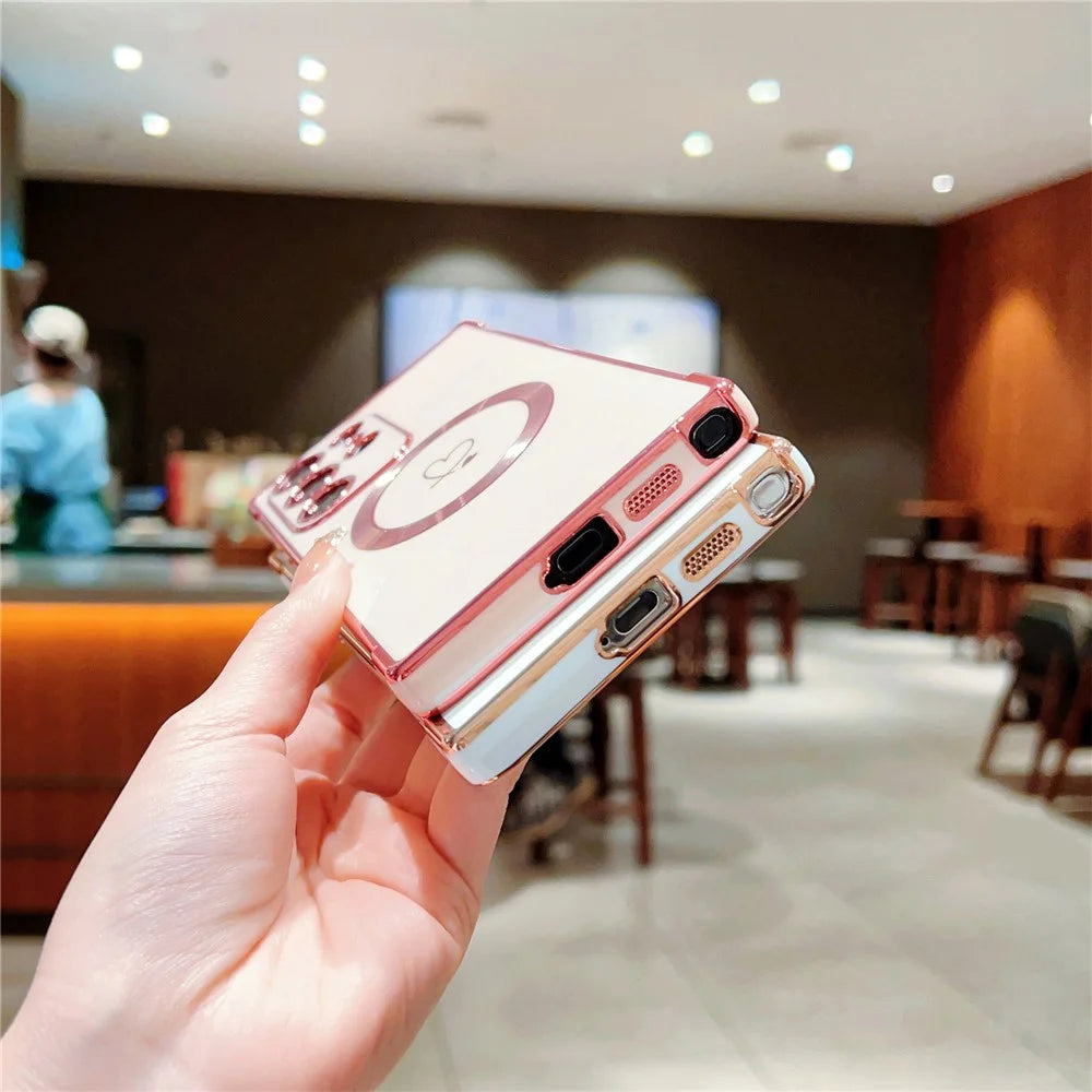 For Samsung Galaxy S25 Ultra Magnetic Case Electroplated TPU Phone Cover Hollow Love Hearts - Blue - 4