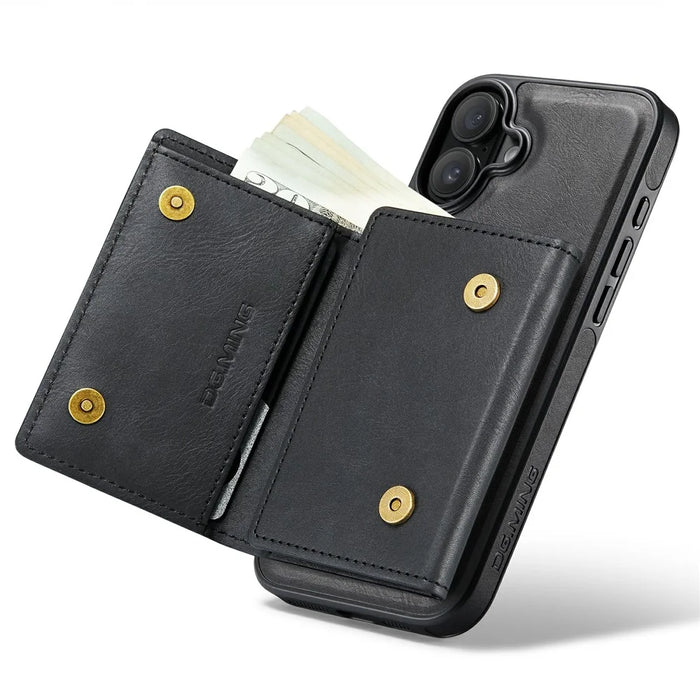 DG.MING M6 Series For iPhone 16 Plus Case Magnetic Wallet PU+PC+TPU Phone Cover - Black - 3