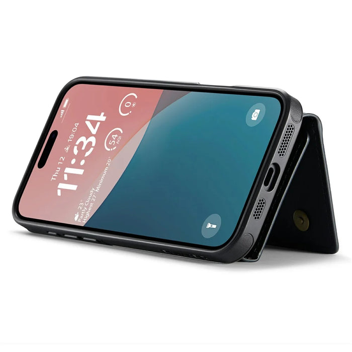 DG.MING M6 Series For iPhone 16 Plus Case Magnetic Wallet PU+PC+TPU Phone Cover - Black - 4