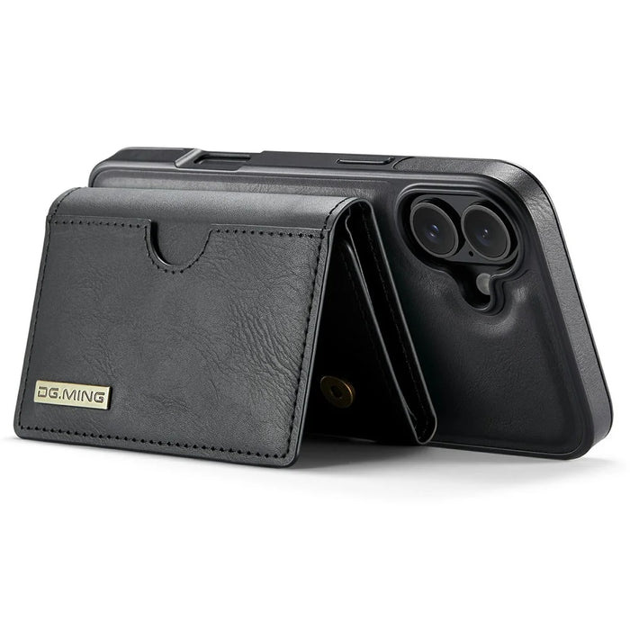 DG.MING M6 Series For iPhone 16 Plus Case Magnetic Wallet PU+PC+TPU Phone Cover - Black - 5