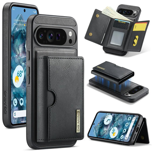 DG.MING M6 Series For Google Pixel 9 / Pixel 9 Pro Case Magnetic Wallet PU+PC+TPU Phone Cover - Black - 1