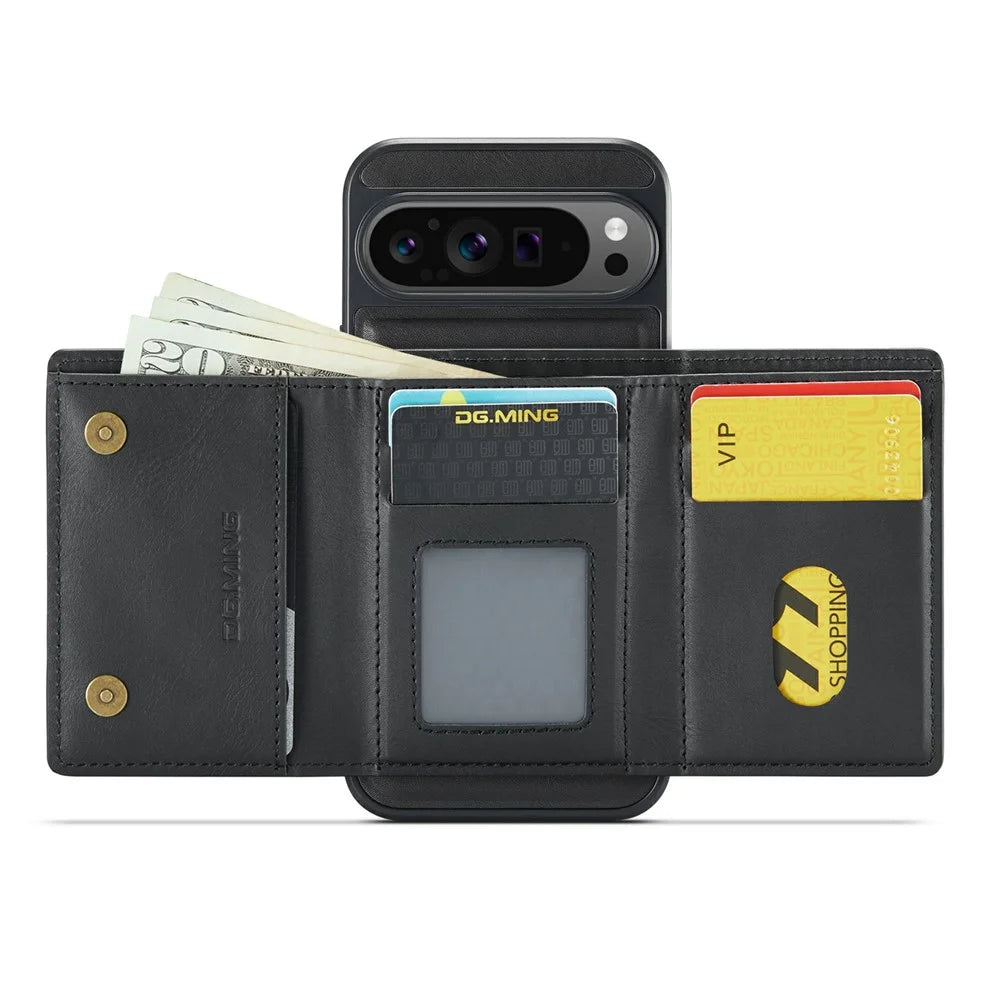 DG.MING M6 Series For Google Pixel 9 / Pixel 9 Pro Case Magnetic Wallet PU+PC+TPU Phone Cover - Black - 2
