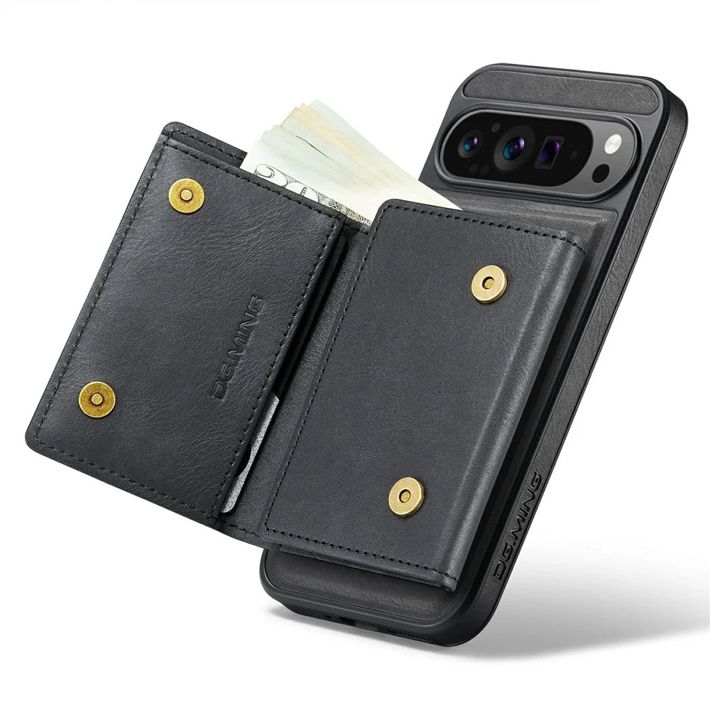 DG.MING M6 Series For Google Pixel 9 / Pixel 9 Pro Case Magnetic Wallet PU+PC+TPU Phone Cover - Black - 3