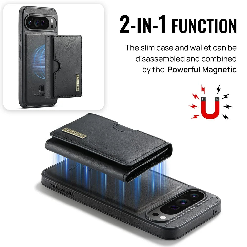 DG.MING M6 Series For Google Pixel 9 Pro XL Case Magnetic Wallet PU+PC+TPU Phone Cover - Black - 7