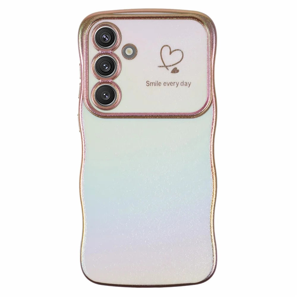 For Samsung Galaxy S25+ Case Curly Shape Love Heart TPU Phone Cover Iridescent Gradient - Colorful White - 1
