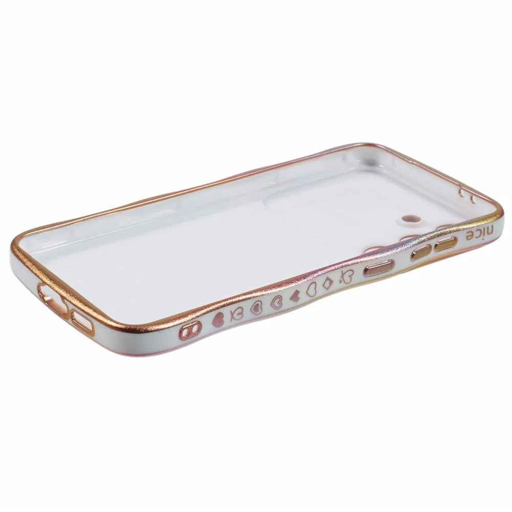 For Samsung Galaxy S25+ Case Curly Shape Love Heart TPU Phone Cover Iridescent Gradient - Colorful White - 4