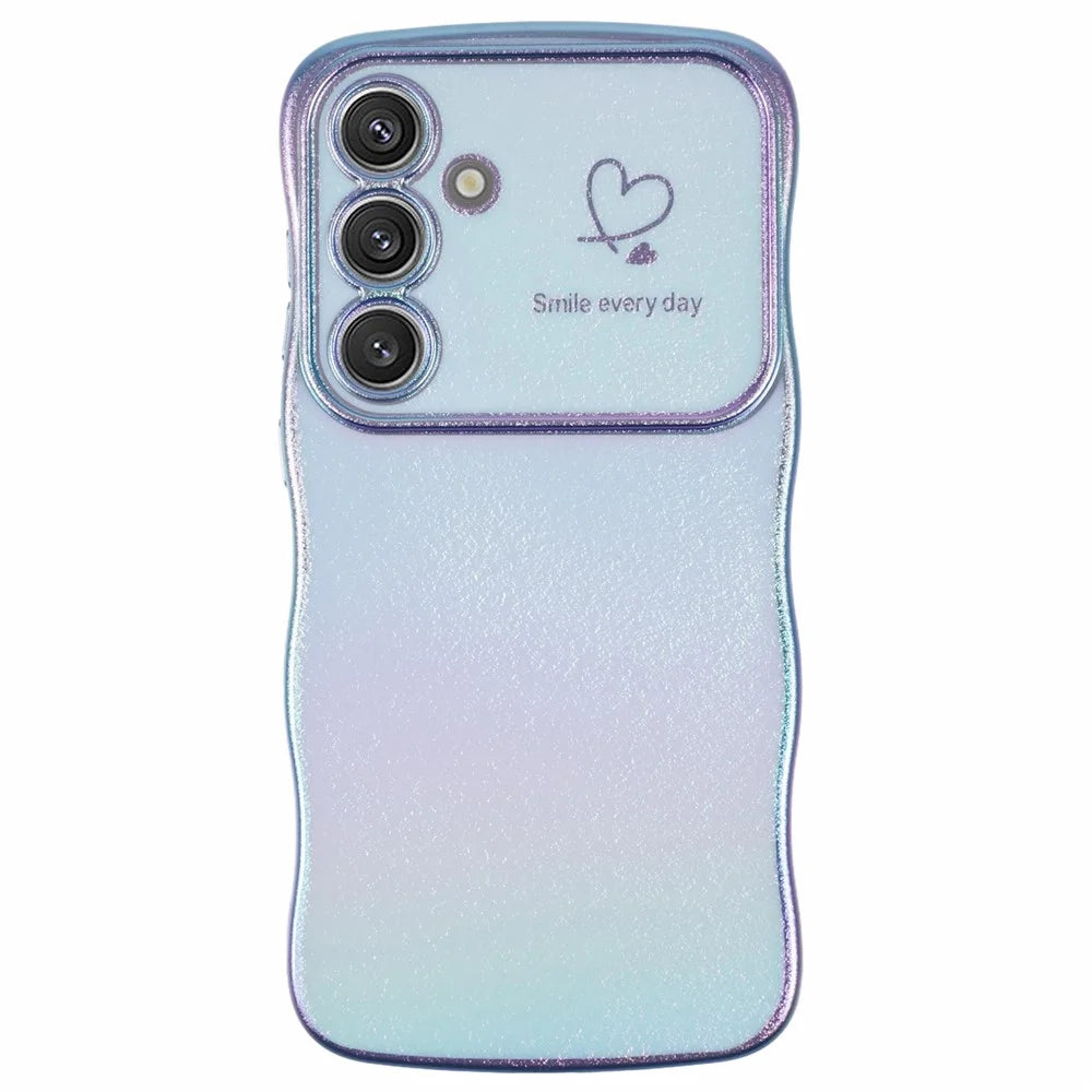 For Samsung Galaxy S25 Case Curly Shape Love Heart TPU Phone Cover Iridescent Gradient - Colorful Blue - 1