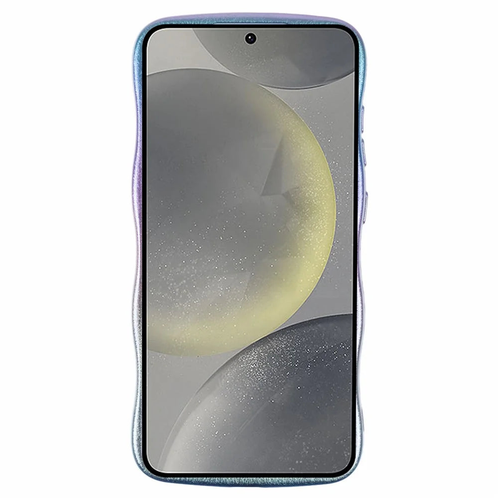 For Samsung Galaxy S25 Case Curly Shape Love Heart TPU Phone Cover Iridescent Gradient - Colorful Blue - 2