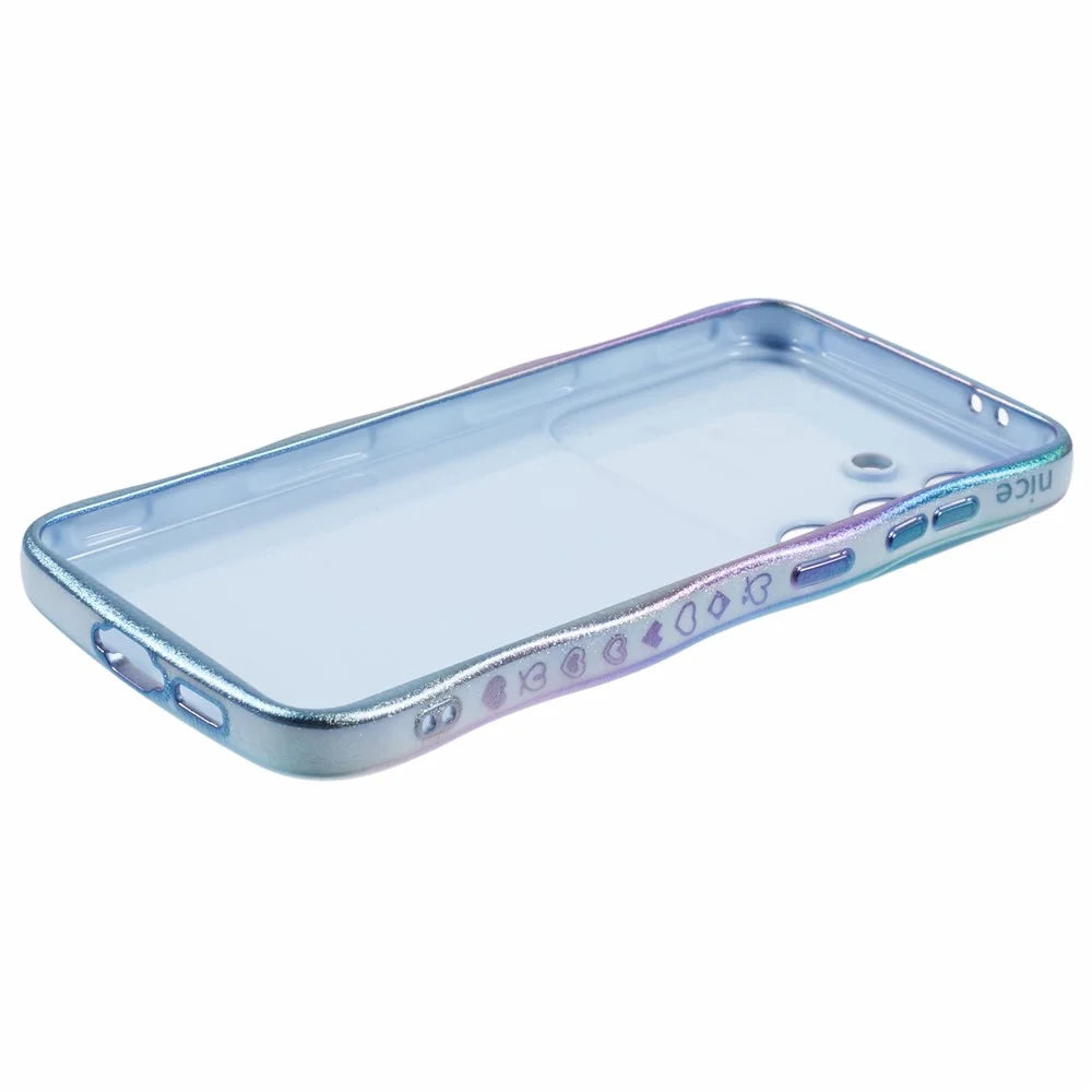 For Samsung Galaxy S25 Case Curly Shape Love Heart TPU Phone Cover Iridescent Gradient - Colorful Blue - 4