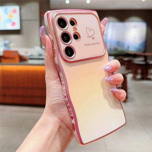 For Samsung Galaxy S25 Ultra Case Curly Shape Love Heart TPU Phone Cover Iridescent Gradient - Colorful Pink - 1