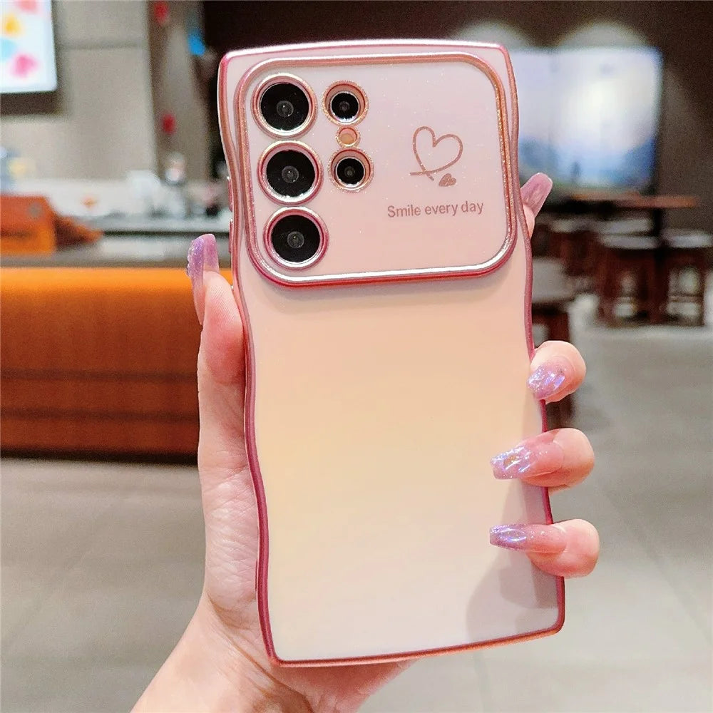For Samsung Galaxy S25 Ultra Case Curly Shape Love Heart TPU Phone Cover Iridescent Gradient - Colorful Pink - 2