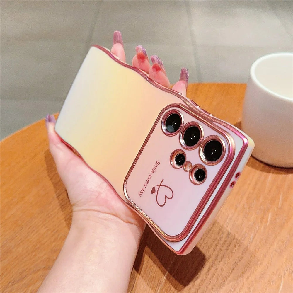 For Samsung Galaxy S25 Ultra Case Curly Shape Love Heart TPU Phone Cover Iridescent Gradient - Colorful Pink - 3