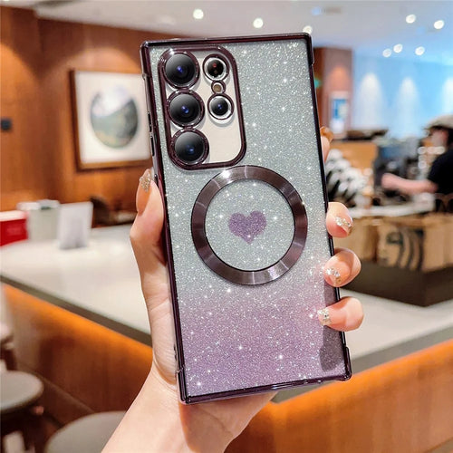 For Samsung Galaxy S25 Ultra Case Gradient Sparkle TPU Phone Cover Magnetic Case - Dark Purple - 1