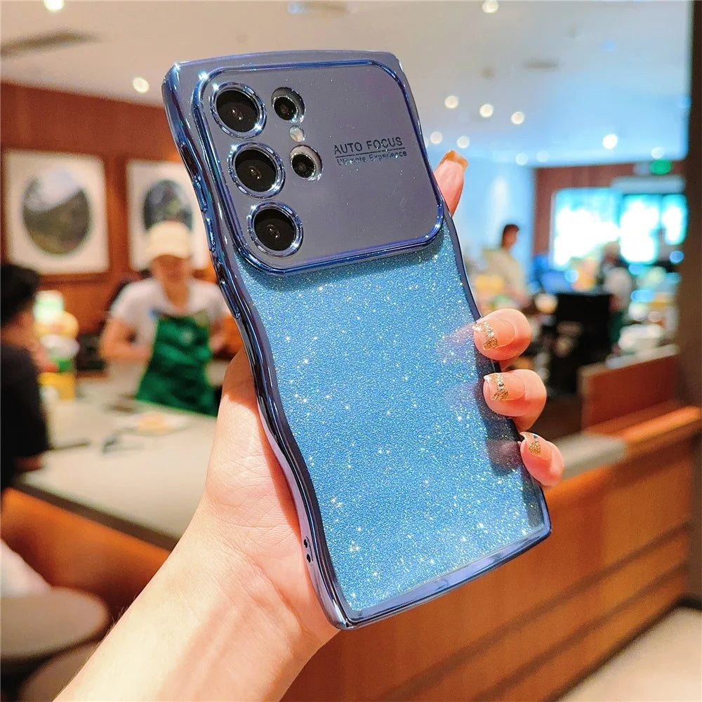 For Samsung Galaxy S25 Ultra Case Electroplating Curly Frame TPU Glitter Phone Cover Large Window - Blue - 2