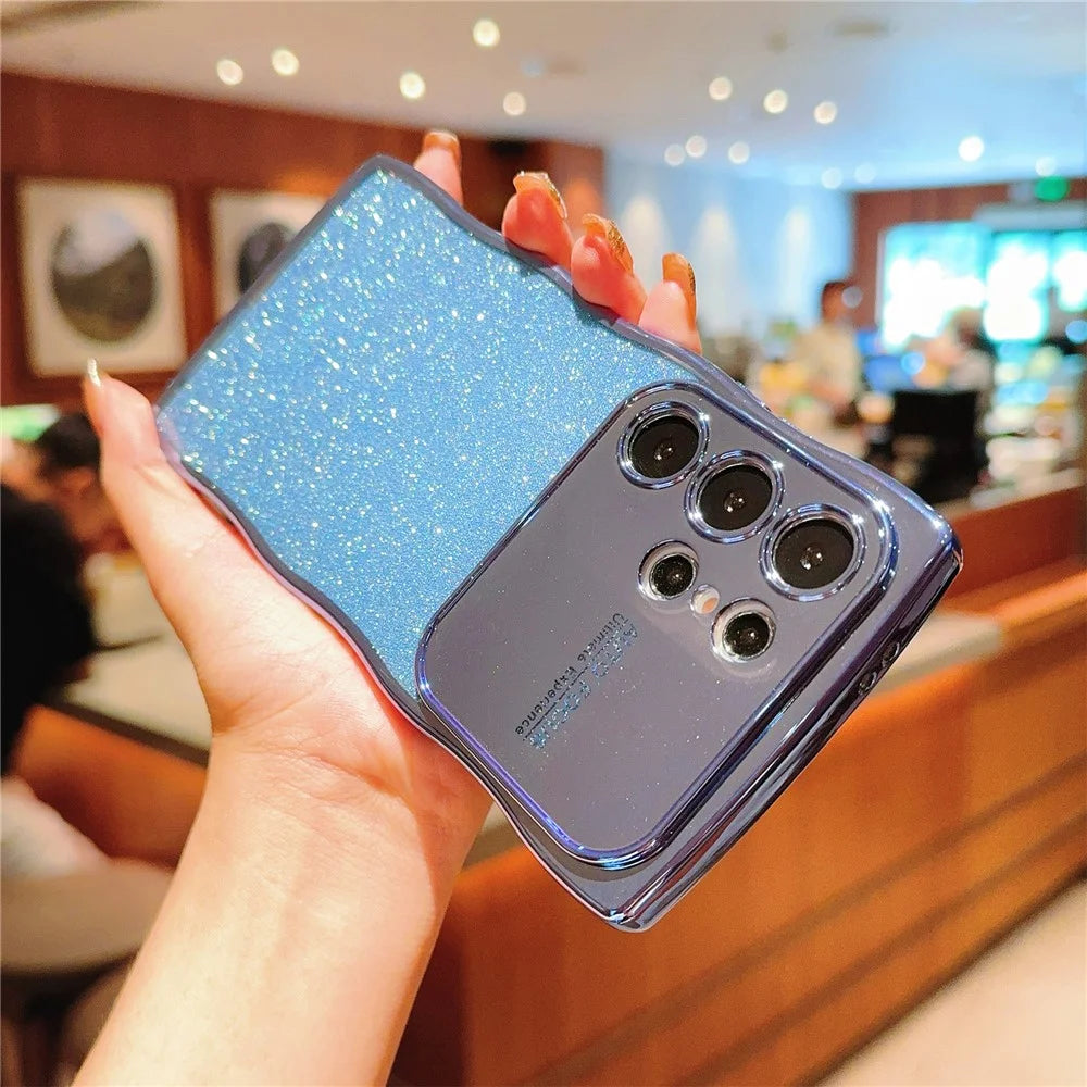 For Samsung Galaxy S25 Ultra Case Electroplating Curly Frame TPU Glitter Phone Cover Large Window - Blue - 3