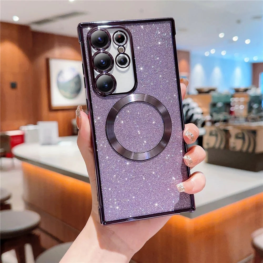 For Samsung Galaxy S25 Ultra Case Electroplating Glitter TPU Clear Phone Cover Magnetic Case - Dark Purple - 2
