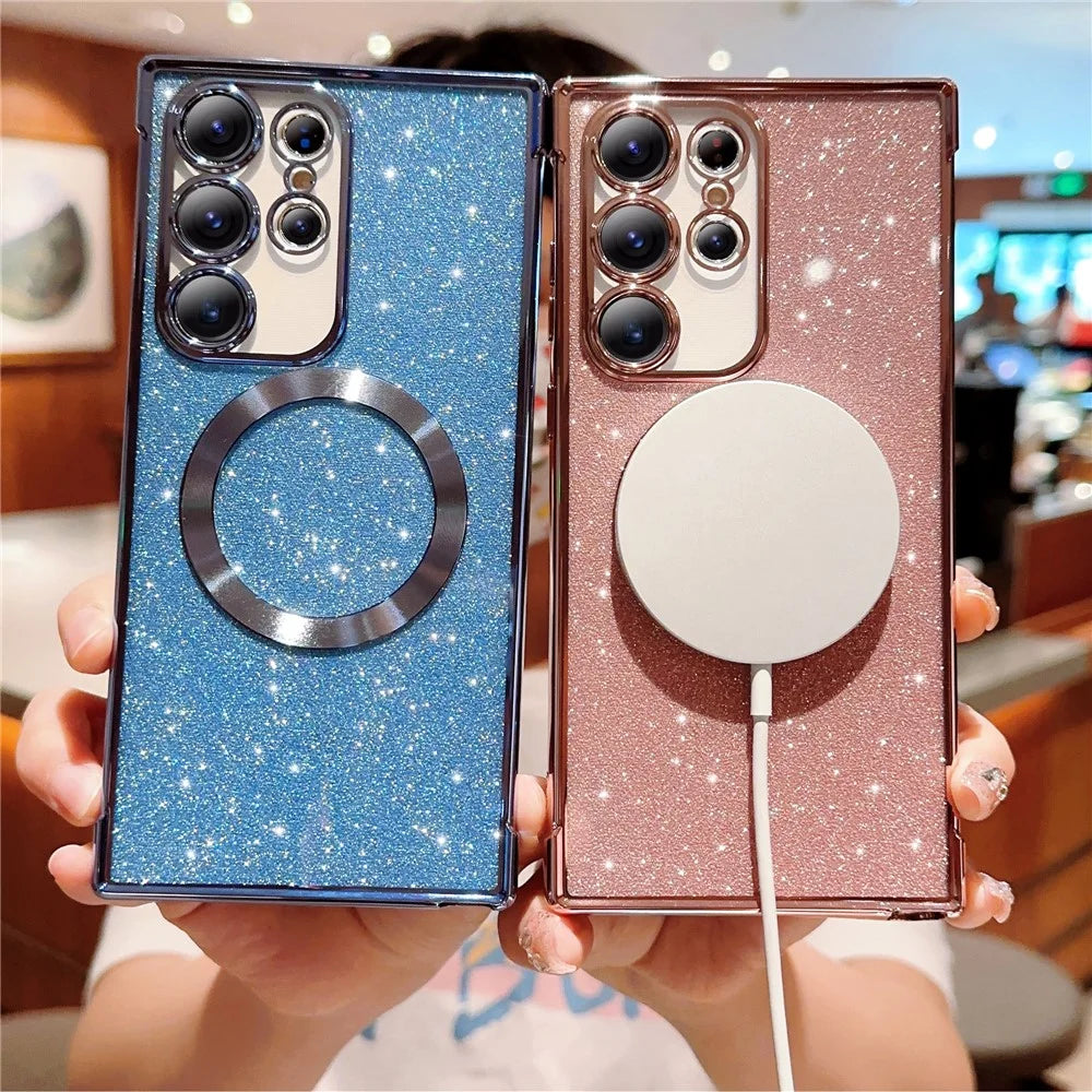 For Samsung Galaxy S25 Ultra Case Electroplating Glitter TPU Clear Phone Cover Magnetic Case - Dark Purple - 7