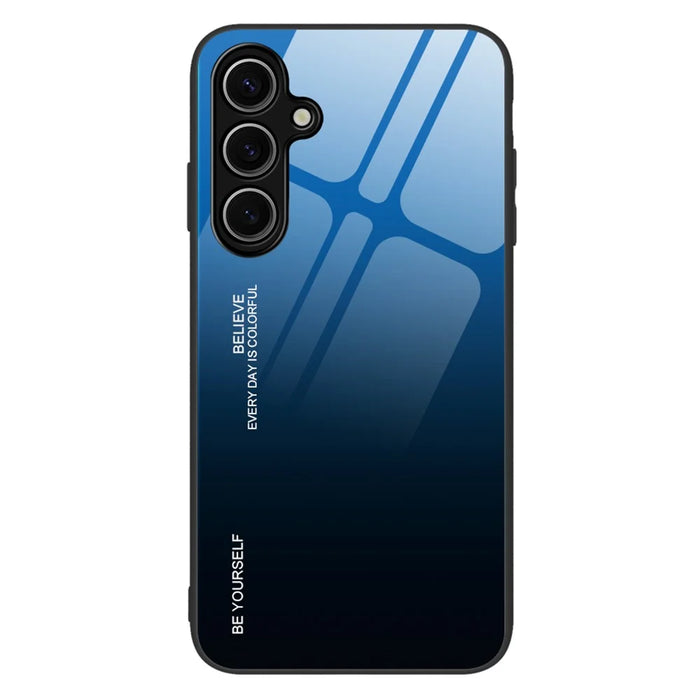 For Samsung Galaxy S25 Case Gradient Color Tempered Glass+TPU Phone Cover - Blue / Black - 1