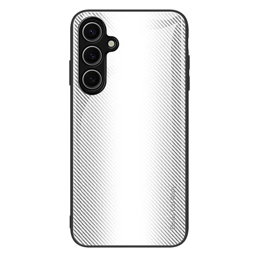 For Samsung Galaxy S25 Case Carbon Fiber Texture Tempered Glass+TPU Phone Cover - White - 1