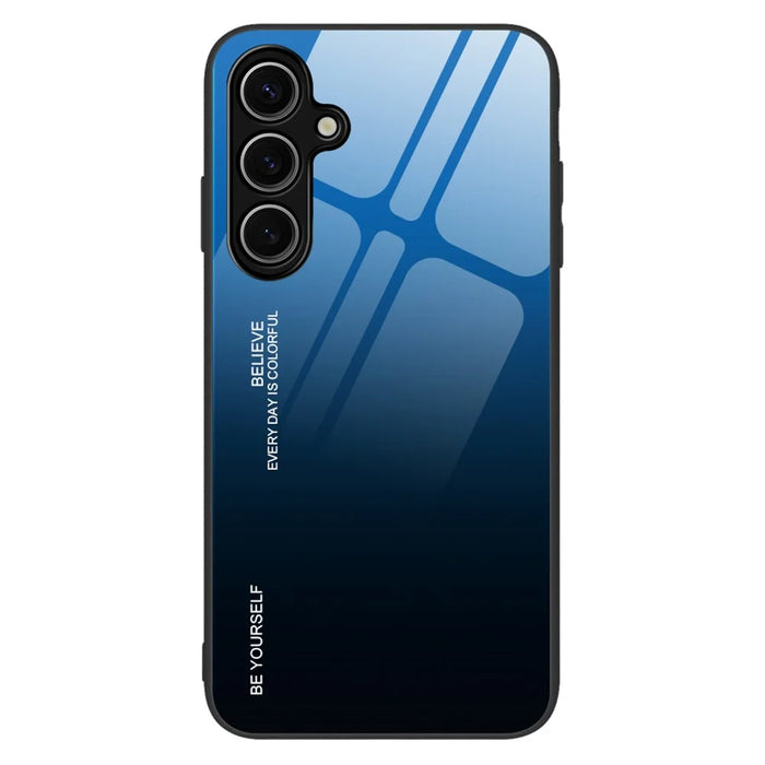 For Samsung Galaxy S25+ Case Gradient Color Tempered Glass+TPU Phone Cover - Blue / Black - 1