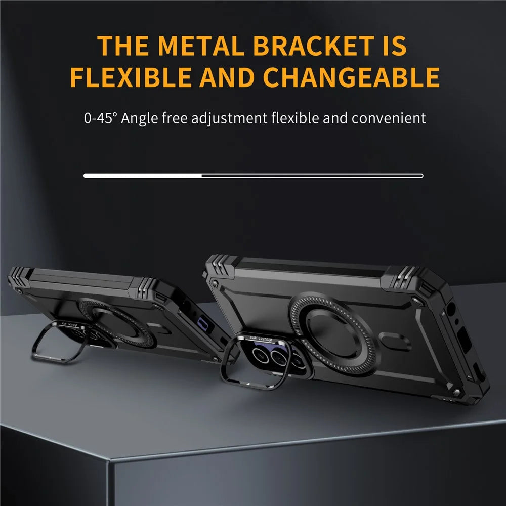 For Samsung Galaxy A15 4G / 5G Magnetic Case Metal Lens Frame Kickstand PC+TPU Mobile Cover - Black - 2