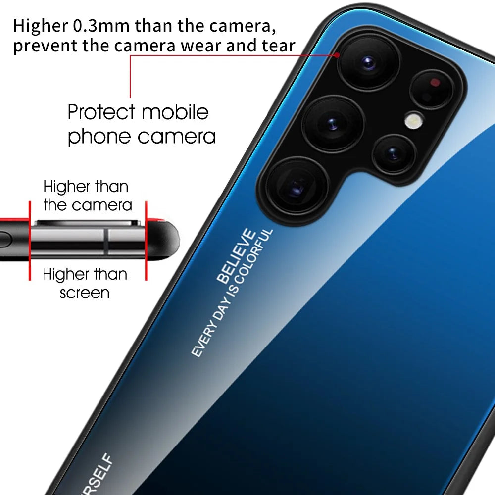 For Samsung Galaxy S25 Ultra Case Gradient Color Tempered Glass+TPU Phone Cover - Blue  /  Black - 3