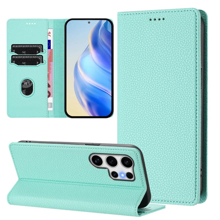 For Samsung Galaxy S25 Ultra Wallet Case RFID Blocking Litchi Texture Leather Mobile Cover - Mint Green - 4