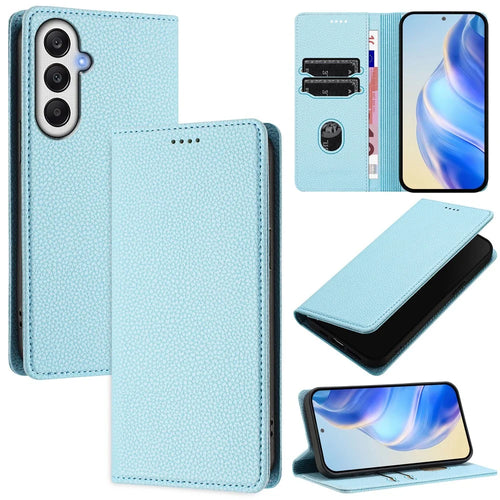For Samsung Galaxy S24 FE Wallet Case RFID Blocking Litchi Texture Leather Mobile Cover - Baby Blue - 1