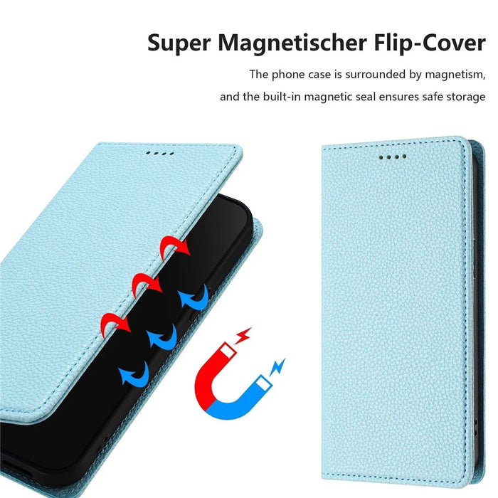 For Samsung Galaxy S24 FE Wallet Case RFID Blocking Litchi Texture Leather Mobile Cover - Baby Blue - 6