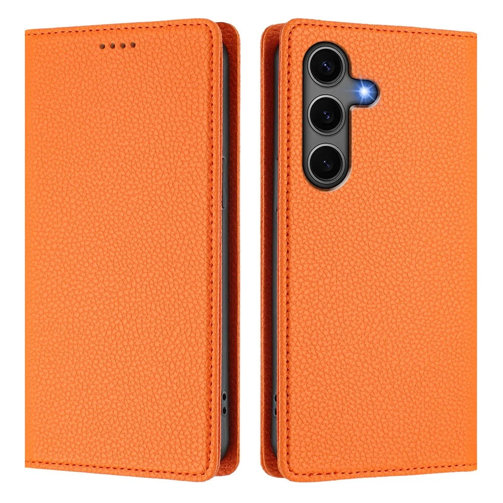 For Samsung Galaxy S24+ / Galaxy S25+ Wallet Case RFID Blocking Litchi Texture Leather Mobile Cover - Orange - 3