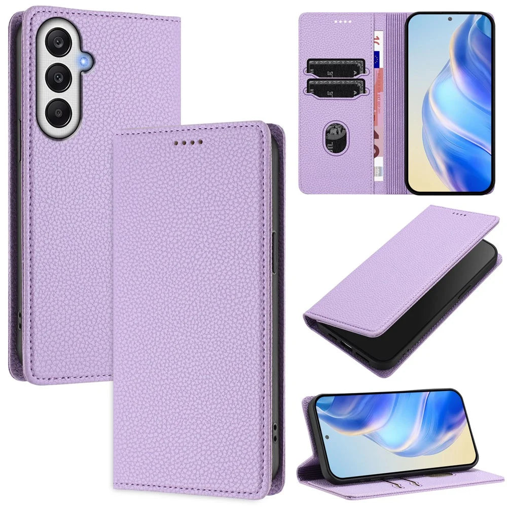 For Samsung Galaxy A54 5G Wallet Case RFID Blocking Litchi Texture Leather Mobile Cover - Light Purple - 1