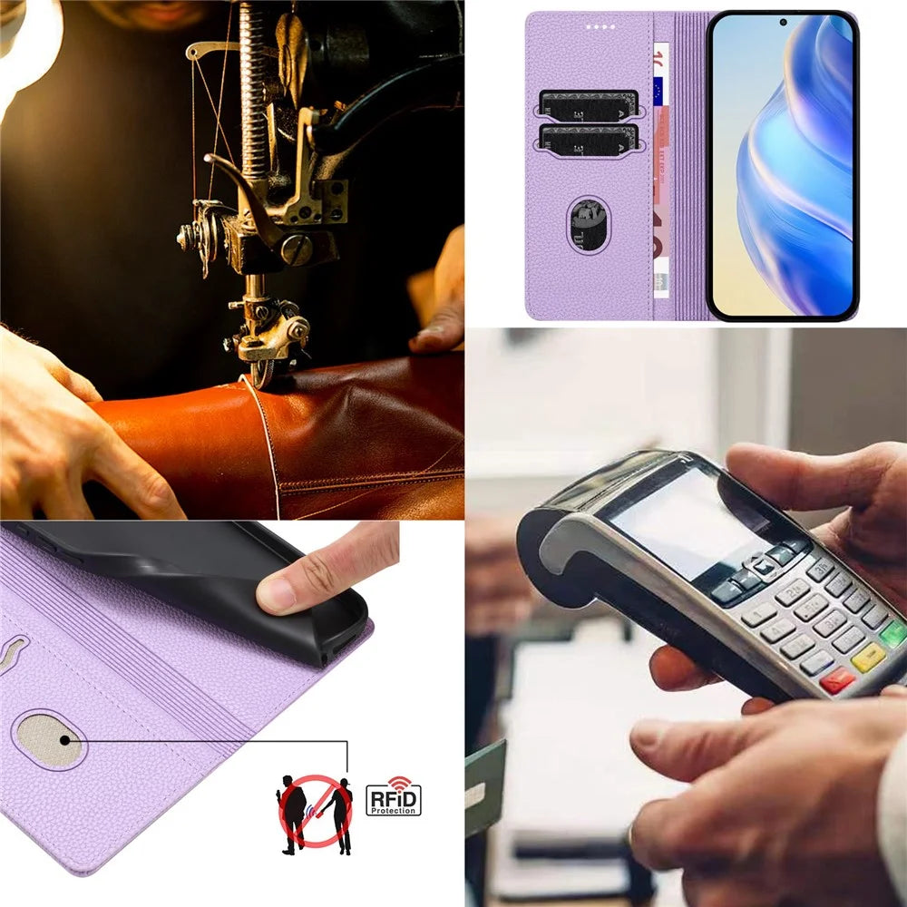 For Samsung Galaxy A54 5G Wallet Case RFID Blocking Litchi Texture Leather Mobile Cover - Light Purple - 7