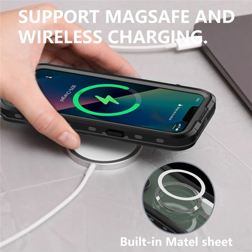 REDPEPPER Dot+ Series for iPhone 14 Plus IP68 Waterproof Clear Back Case Drop-proof Dust-proof Cover Compatible with Magsafe Charger - Black - 2
