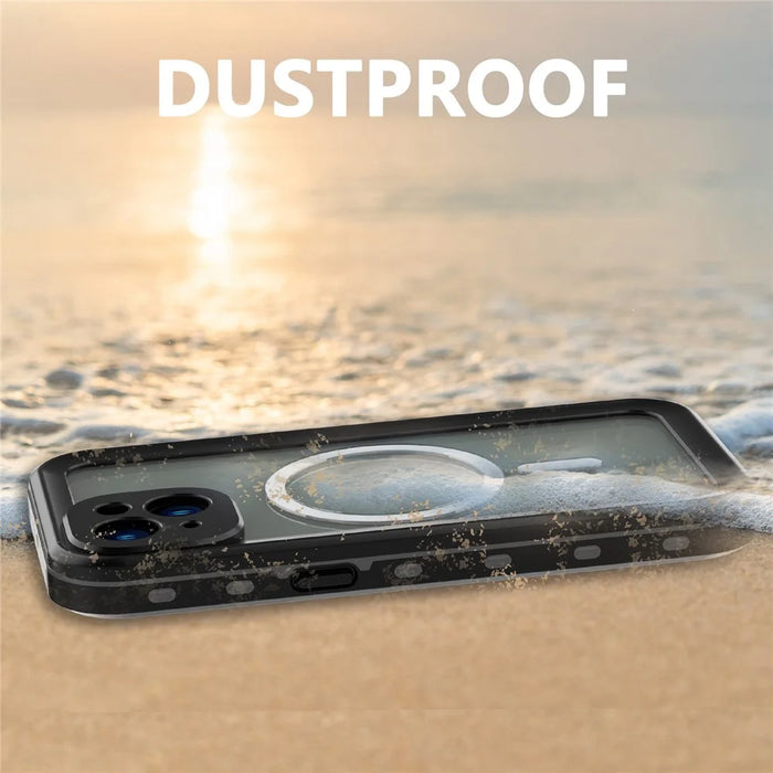 REDPEPPER Dot+ Series for iPhone 14 Plus IP68 Waterproof Clear Back Case Drop-proof Dust-proof Cover Compatible with Magsafe Charger - Black - 3