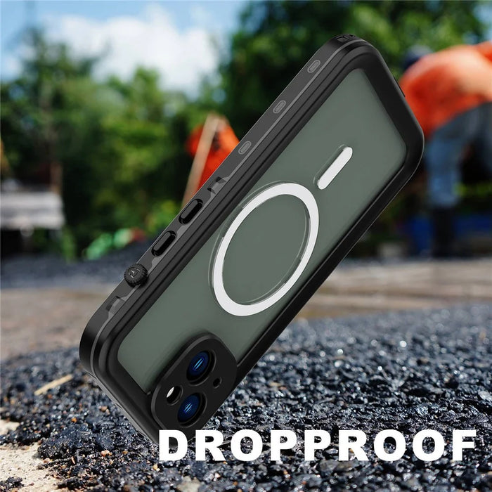 REDPEPPER Dot+ Series for iPhone 14 Plus IP68 Waterproof Clear Back Case Drop-proof Dust-proof Cover Compatible with Magsafe Charger - Black - 4