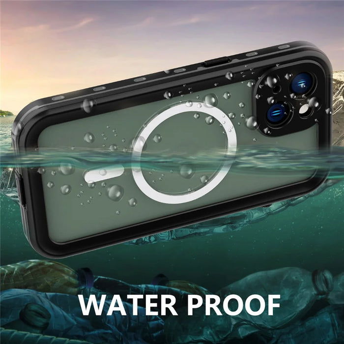 REDPEPPER Dot+ Series for iPhone 14 Plus IP68 Waterproof Clear Back Case Drop-proof Dust-proof Cover Compatible with Magsafe Charger - Black - 5