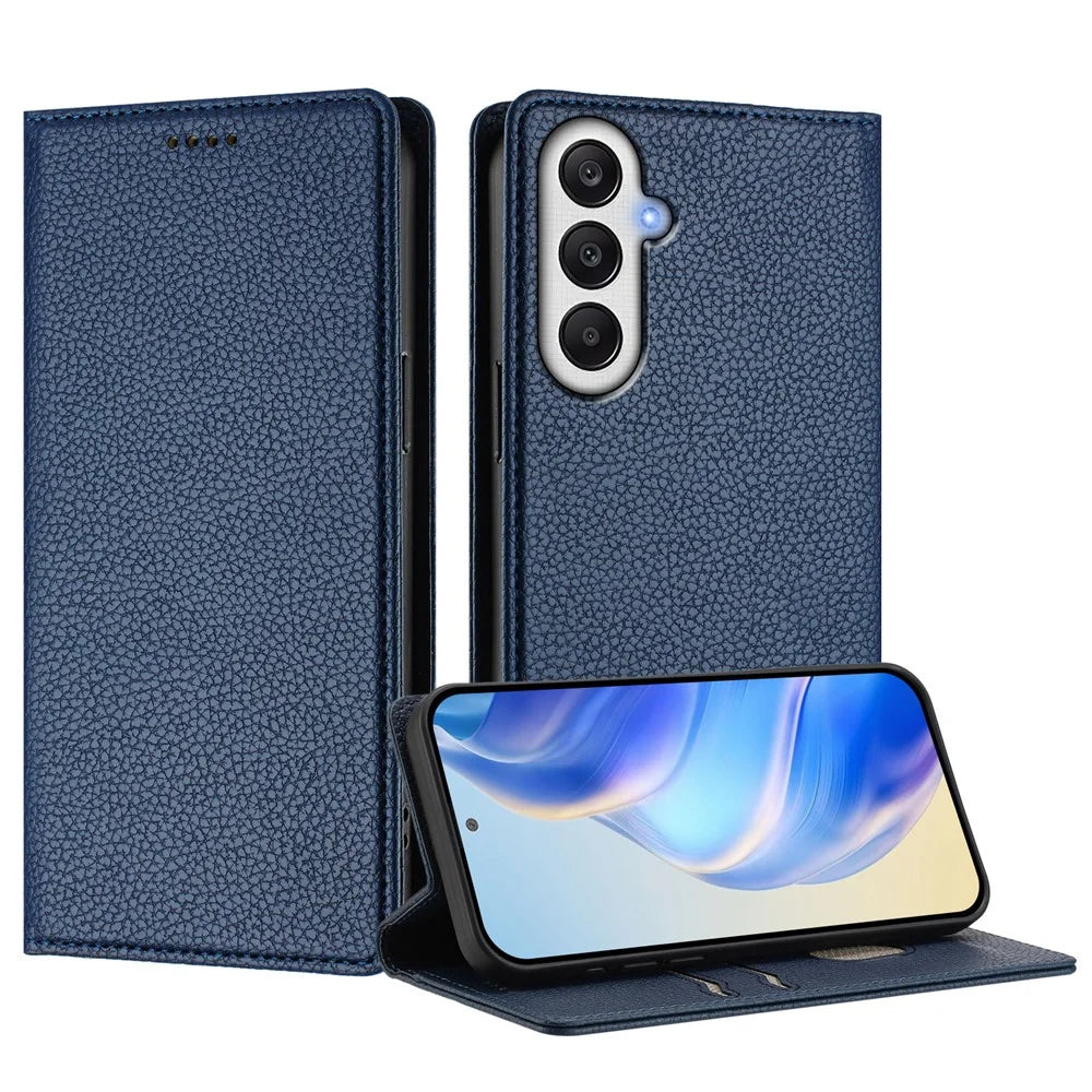 For Samsung Galaxy A35 5G Wallet Case RFID Blocking Litchi Texture Leather Mobile Cover - Dark Blue - 2