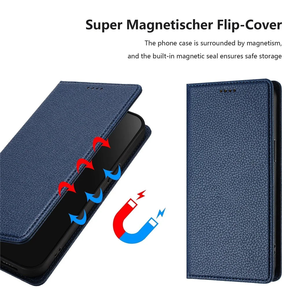 For Samsung Galaxy A35 5G Wallet Case RFID Blocking Litchi Texture Leather Mobile Cover - Dark Blue - 6