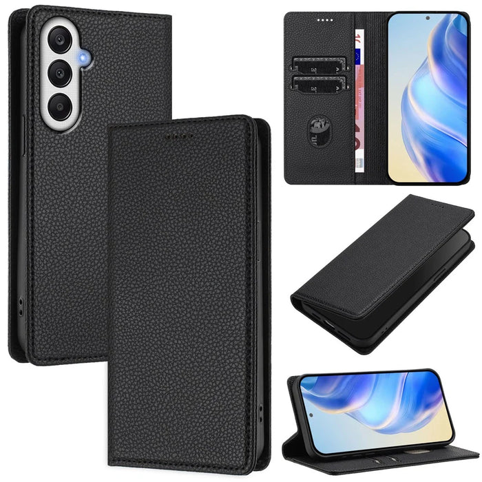 For Samsung Galaxy A55 5G Wallet Case RFID Blocking Litchi Texture Leather Mobile Cover - Black - 1