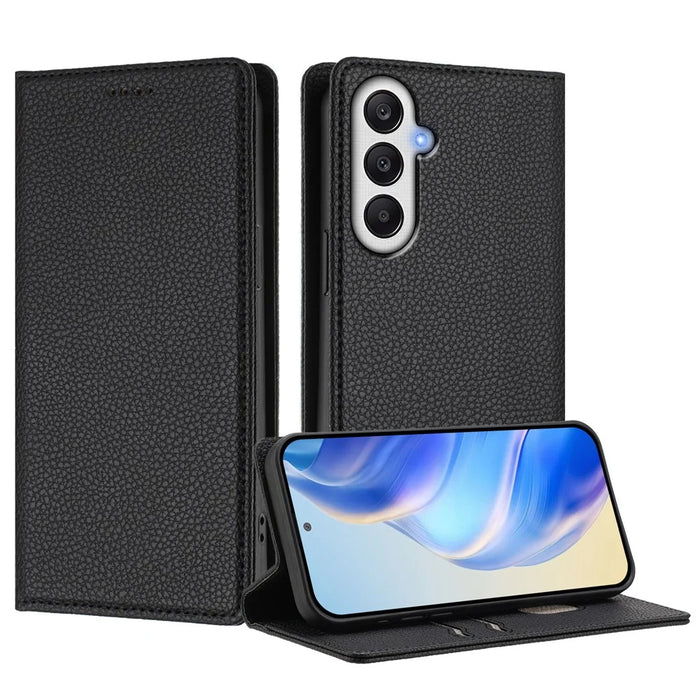 For Samsung Galaxy A55 5G Wallet Case RFID Blocking Litchi Texture Leather Mobile Cover - Black - 2
