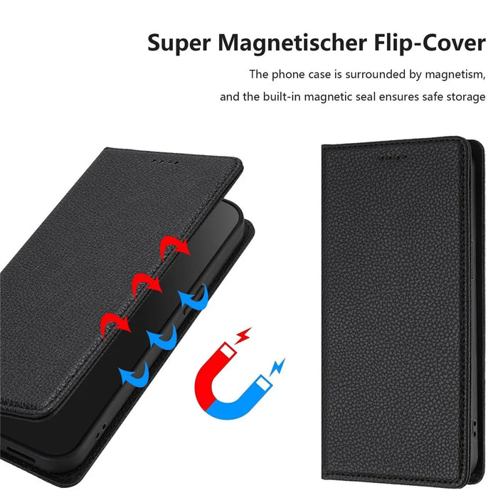For Samsung Galaxy A55 5G Wallet Case RFID Blocking Litchi Texture Leather Mobile Cover - Black - 6