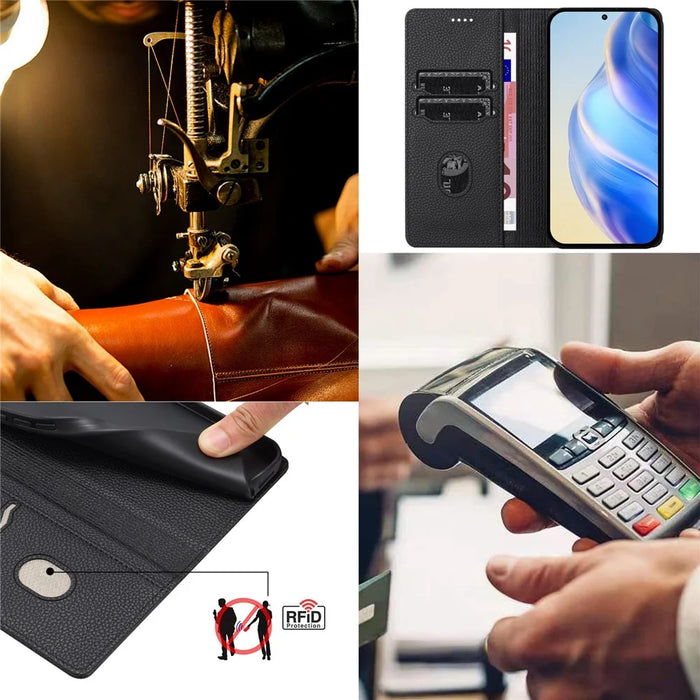 For Samsung Galaxy A55 5G Wallet Case RFID Blocking Litchi Texture Leather Mobile Cover - Black - 7